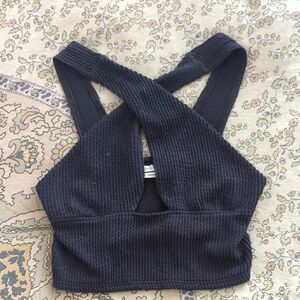 Black Knit Cross-front Crop Top